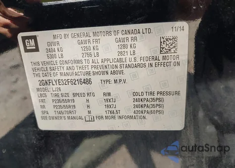 2015 GMC Terrain Slt-2 из США, поврежденный, VIN 2GKFLYE32F6216486